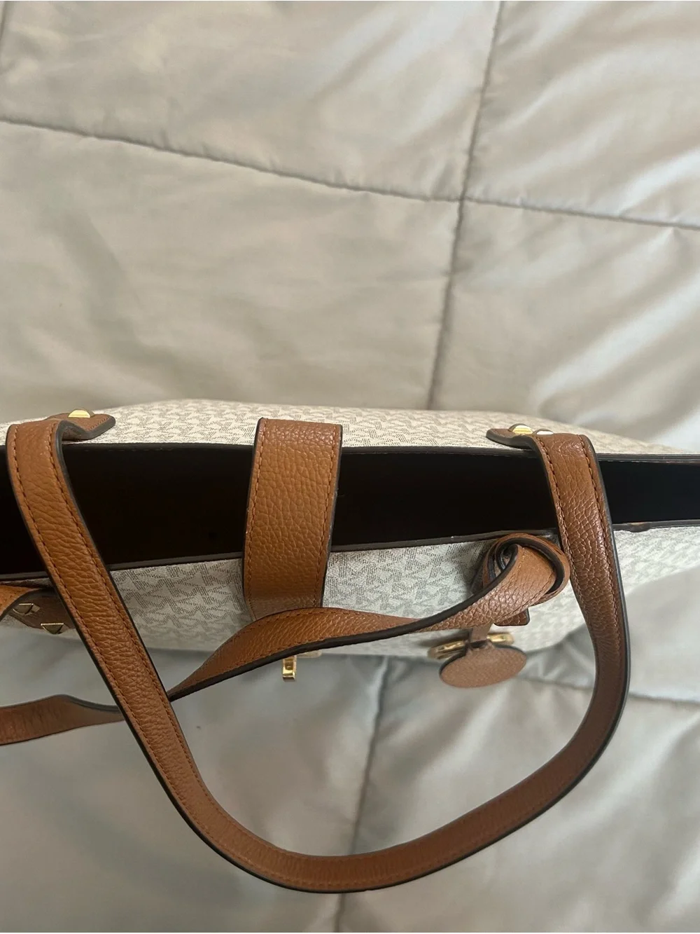 Michael Kors Cream and Brown Signature MK Tote